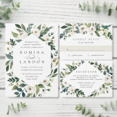 White Peony | Waterverf Floral Lijst Wedding All In One Uitnodiging (Personaliseer de collectie van deze zelfstandige maker.)