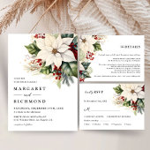 Witte poinsettia rode bessen bruiloft save the dat kaart