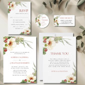 Witte Roos en Wild Strawberry Wedding Bedankkaart