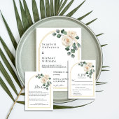 Moderne Elegante Witte Roos & Gouden Boog Bruiloft Menu