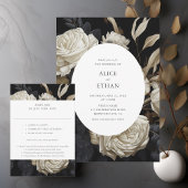 Witte Rozen Bloemen Gedroogde bladeren Donkere bru Kaart