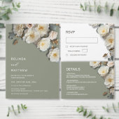 White Roses 3D Flowers RSVP Kaartje (Personaliseer de collectie van deze zelfstandige maker.)