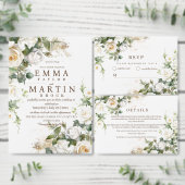 Witte Rozen Elegante Bloem bruiloft Kaart (Personaliseer de collectie van deze zelfstandige maker.)