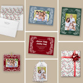 Wintergroen Blauw en Tan Patronen Kerstmis Inpakpapier Vel