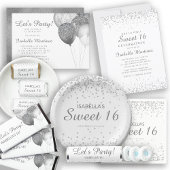 Elegant White Silver Glitter Sweet 16 Kaart
