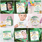 Wild One Dinosaur Girls 1ste verjaardag foto echt Folie Uitnodiging