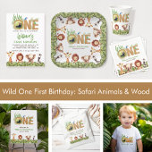 Safari Animals Wild One Photo First Birthday Wood Papieren Bordje