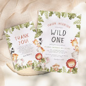 Wild One Safari Animals Boy Birthday Party Bedankkaart