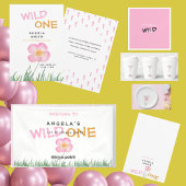 Wild One Pink Wildflower 1e verjaardag Kaart