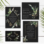 Wild Tropical Foliage Weddenschap Reception Black Informatiekaartje