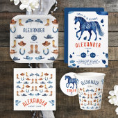 Schattige Blauw Rood Rodeo Paard Cowboy Waterverf  Servet