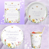 Vlinder Kleurrijke Wildflower 1e Verjaardagsfeest Servet