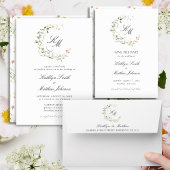 Wildflower Monogram Krans Bruidsmeisjes Luncheon Kaart