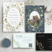 Wildflower Lijst 2 foto bruiloft QR Code Mint Save The Date