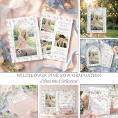 Wilde bloem Roze Strik Afstudeer Bedankkaart
