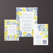 Wildflower blauw geel waterverf bruiloft programma handwaaier (Personaliseer de collectie van deze zelfstandige maker.)