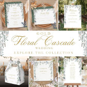 Floral Greenery Cascade Elegant Gold Wedding All In One Uitnodiging