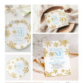 Winter Onederland Blauw Goud Sneeuwvlok 1e verjaar Kaart