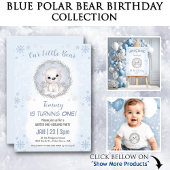 Winter Onederland Blauw Polar Beer 1e Verjaardag Kaart