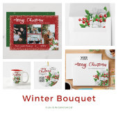 Witte rood groene bloem | Goud Vrolijk Kerstfeest Schort