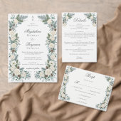 Elegante Wintergroen Witte Bloemige Bruiloft Kaart (Personaliseer de collectie van deze zelfstandige maker.)