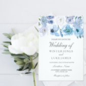 Blue Wonderland Grey Flower 100th Birthday Invite Kaart