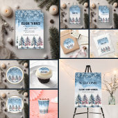 Winter Forest Snowflakes & Pine Trees Baby shower Papieren Bordje