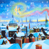 een kerstscroller en drie spoken poster