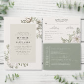 Simple Winter Greenery Ivory Cream Taupe Weddensch All In One Uitnodiging (Personaliseer de collectie van deze zelfstandige maker.)