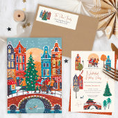 Handgetekende Stad Amsterdam Kerstmis Etiket