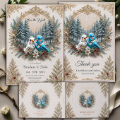 Winterlandschap met schattig vogelbruidspaar. save the date