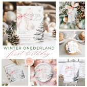 Roze Bow Pine Trees Winter Onederland 1e verjaarda Spandoek