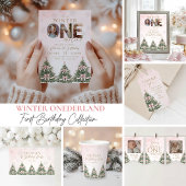 Winter Onederland Pink Bow Pine Trees 1st Birthday Spandoek