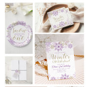 Winter Onederland Paars en Gold Snowflake Invite Kaart