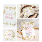 Winter Onederland Pink Gold Snowflake 1e verjaarda Kaart