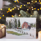 Winter Red Barn Waterverf Landschap Bedankkaart