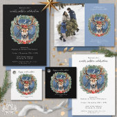 Winter zonnewende vakantie krans herten yule kerst etiket