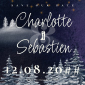 Winternacht & dennenboom Moderne Waterverf bruilof Save The Date