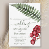 Minimalistisch groen, rood en wit, bessen en varen ronde sticker