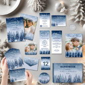 Blauwe Winter Wonderland Pine Kerstbruiloft Kaart
