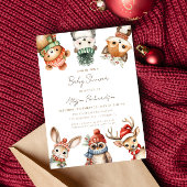 Bosdieren Kerstwinter baby shower Cadeaulabel