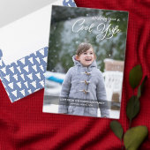 Modern Cool Yule Script Custom Photo Holiday Kaart (Personaliseer de collectie van deze zelfstandige maker.)