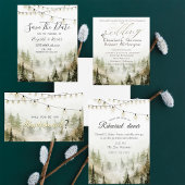 Woodland, Forest, Pine Trees, String Lights RSVP Kaart