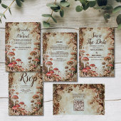 Woodland Herfst Waterverf Paddenstoel bruiloft All In One Uitnodiging