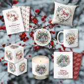 Kerstkrans met witte bloemen en foto inpakpapier vel