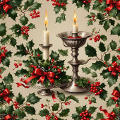 Xmas Holly and Candles Fantasy wenskaart
