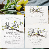 Whimsical Blauwgroen Yellow & Brown Tree Wedding Kaart