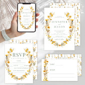 Gele kleine bloemen wilde bloemen bruiloft uitnodi kaart