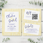 Modern Yellow Hand Written Pinstripe Italy Wedding Acryl Uitnodigingen (Personaliseer de collectie van deze zelfstandige maker.)