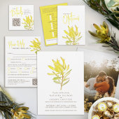 Trouwgeel leucadendron waterverf bloemig kaart